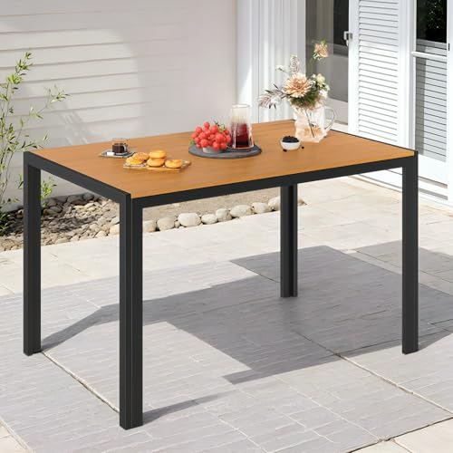 Clevich Gartentisch Wetterfeste, 110x70cm, Outdoor-Esstisch, WPC Balkontisch, Aluminiumrahmen, Wetterfeste Gartenmöbel, Quadratischer Terrassentisch, Teakbraun von Clevich