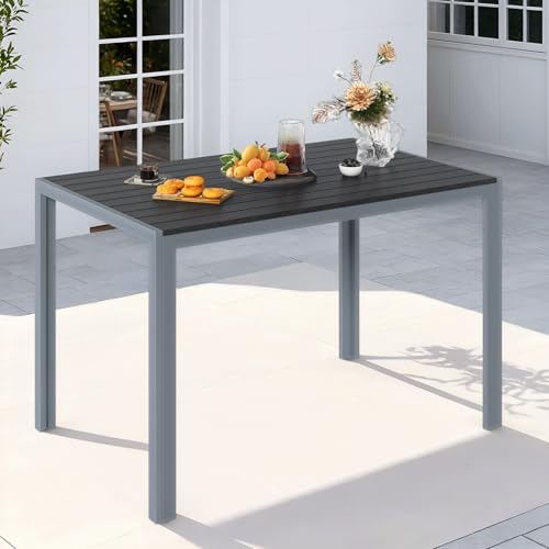 Clevich Gartentisch Wetterfeste, 110x70cm, Outdoor-Esstisch, WPC-Balkontisch, Aluminiumrahmen, Wetterfeste Gartenmöbel, quadratischer Terrassentisch, Silber Grau von Clevich