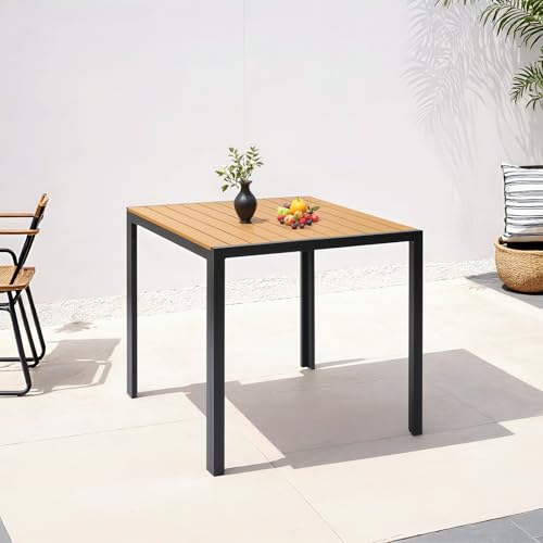 Clevich Gartentisch Wetterfeste, 75x75cm, Outdoor-Esstisch, WPC Balkontisch, Aluminiumrahmen, Wetterfeste Gartenmöbel, Quadratischer Terrassentisch, Teakbraun von Clevich