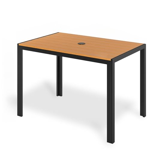 Clevich Gartentisch mit Schirmloch, 110×70cm wetterfester Balkontisch, Aluminium, WPC rechteckiger Outdoortisch, rutschfest und witterungsbeständig, bietet Platz für 4-6 Personen,Teakbraun von Clevich