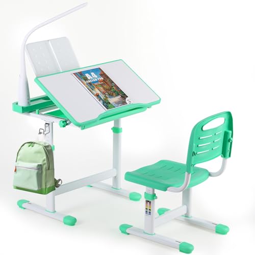 Clevich Höhenverstellbarer Schreibtisch und Stuhl Set, Kinderschreibtisch mit Lampe, Jugendschreibtisch, Multifunktionaler Schülerschreibtisch mit Stuhl und Schublade LesestäNder (Grün) Clevich Höhenverstellbarer Schreibtisch und Stuhl Set, Kinderschreibtisch mit Lampe, Jugendschreibtisch, Multifunktionaler Schülerschreibtisch mit Stuhl und Schublade LesestäNder (Grün) von Clevich