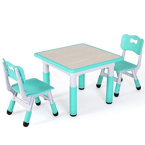 Clevich Kindertisch mit 2 Stühlen, Tisch Stuhl Set, Kindersitzgruppe Höhenverstellbar, Kindermöbel für Kinderzimmer Maltisch Sitzgruppe- Ergonomisch, Multifunktional - Grün von Clevich