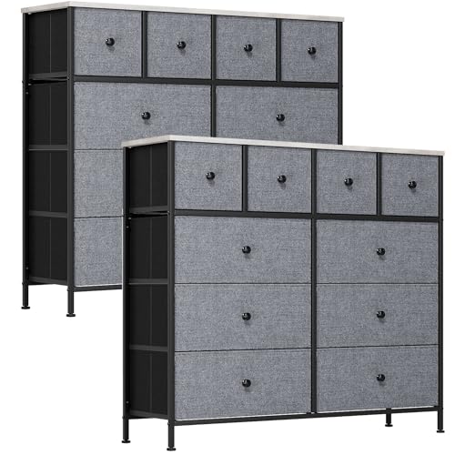 Clevich Kommode mit Schubladen, mit 10 Stoffschubladen, Holzplatte, Metallgestell, Geeignet für Schlafzimmer, Wohnzimmer, Kinderzimmer, Büro, Flur, Diele, Dunkelgrau, 2 Stück von Clevich