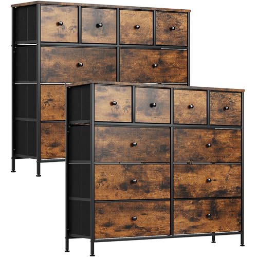 Clevich Kommode mit Schubladen, mit 10 Stoffschubladen, Holzplatte, Metallgestell, Geeignet für Schlafzimmer, Wohnzimmer, Kinderzimmer, Büro, Flur, Diele, Retro braun+schwarz, 2 Stück von Clevich
