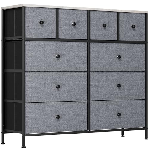 Clevich Kommode mit Schubladen, mit 10 Stoffschubladen, Holzplatte, Metallgestell, Geeignet für Schlafzimmer, Wohnzimmer, Kinderzimmer, Büro, Flur, Diele (Dunkelgrau) von Clevich