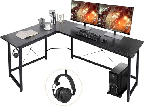 Clevich Schreibtisch L Form, 167 x 120 cm Gaming Tisch mit Regal, Stabil Eckschreibtisch L-förmiger mit Eisenhaken, Computertisch fürs Home Büro, Platzsparend, Einfach zu Montieren von Clevich