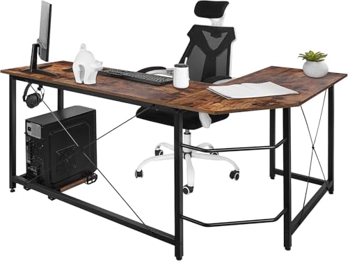 Clevich Schreibtisch L Form, 167 x 120 cm Gaming Tisch mit Regal, Stabil Eckschreibtisch L-förmiger mit Eisenhaken, Computertisch fürs Home Büro, Platzsparend, Einfach zu Montieren von Clevich