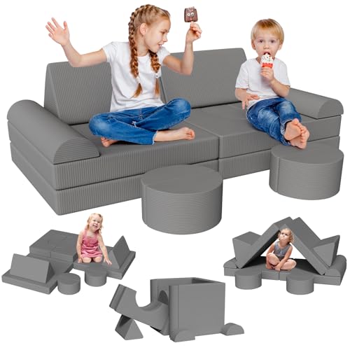Clevich Spielsofa für Kinder, 15-Teiliges Modulare Kinderspielcouch, Kindersofa ausklappbar, Oeko-TEX100 Zertifiziert, Schlafsofa aus Schaumstoff, für Kuschelecke im Kinderzimmer, Kuschel-Cord (Grau) Clevich Spielsofa für Kinder, 15-Teiliges Modulare Kinderspielcouch, Kindersofa ausklappbar, Oeko-TEX100 Zertifiziert, Schlafsofa aus Schaumstoff, für Kuschelecke im Kinderzimmer, Kuschel-Cord (Grau) von Clevich