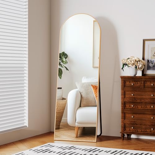 Clevich Standspiegel, 150 x 50 cm, gewölbter Ganzkörperspiegel mit goldenem Aluminiumrahmen, Anlehn- oder Hängespiegel für Wohnzimmer, Schlafzimmer, Eingangsbereich von Clevich