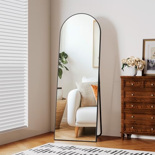 Clevich Standspiegel, 150 x 50 cm, gewölbter Schwarz Ganzkörperspiegel mit Aluminiumrahmen, Anlehn- oder Hängespiegel für Wohnzimmer, Schlafzimmer, Eingangsbereich von Clevich