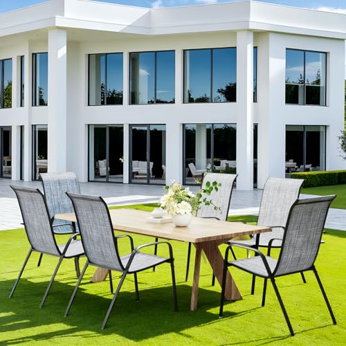 Clevich Stapelbare Gartenstühle Hochlehner | Outdoor-Campingstühle mit Stahlrahmen & Textilene Bezug | 150kg Tragkraft | Für Terrasse, Balkon, Gastro 54 x 69 x 93cm (6, Flachsgrau) von Clevich