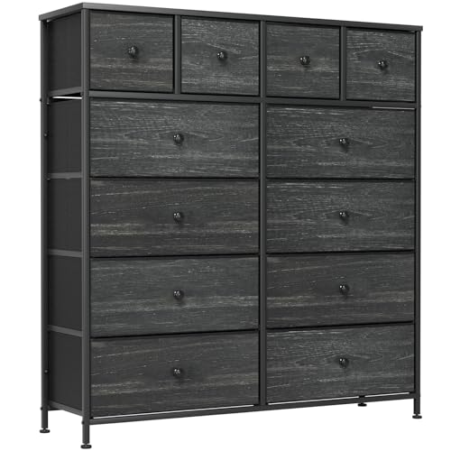 Clevich Stoff-Kommode, Schminktisch Schrank, Aufbewahrungsschrank, 12 Schubladen aus Stoff, Metallrahmen, industrieller Stil, für Wohnzimmer, Flur, Schlafzimmer (Schwarz) von Clevich