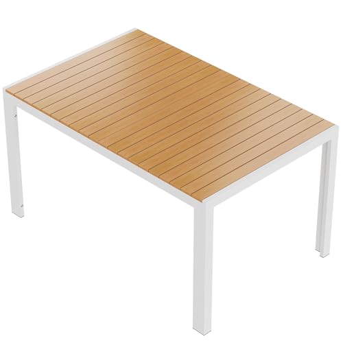 Clevich Wetterfester Gartentisch 140x90 cm, Quadratisch aus Aluminium mit WPC Tischplatte, Outdoor Esstisch für Balkon und Terrasse, pflegeleicht und langlebig, Weiß+Teak Clevich Wetterfester Gartentisch 140x90 cm, Quadratisch aus Aluminium mit WPC Tischplatte, Outdoor Esstisch für Balkon und Terrasse, pflegeleicht und langlebig, Weiß+Teak von Clevich