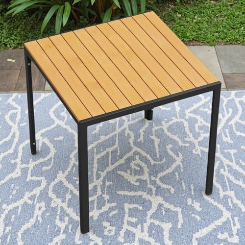 Clevich Wetterfester Gartentisch 75x75 cm, Quadratisch aus Aluminium mit WPC Tischplatte,Outdoor Esstisch für Balkon und Terrasse, pflegeleicht und langlebig, Schwarz+Teak von Clevich