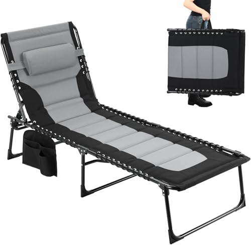 Clevich XXL Liegestuhl klappbar, 199×66 cm Übergroße Sonnenliege mit 5-Fach Verstellbarer Rückenlehne, Gartenliege mit Kopfkissen & Seitentasche, Campingliege bis 150 kg für Strand, Pool von Clevich
