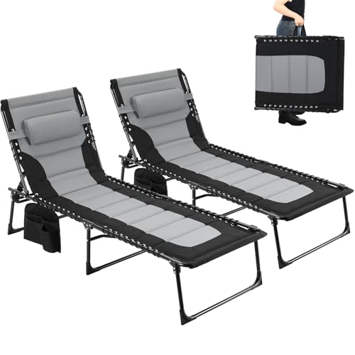 Clevich XXL Liegestuhl klappbar 2er Set, 199×66 cm Übergroße Sonnenliege mit 5-Fach Verstellbarer Rückenlehne, Gartenliege mit Kopfkissen & Seitentasche, Campingliege bis 150 kg für Strand, Pool von Clevich