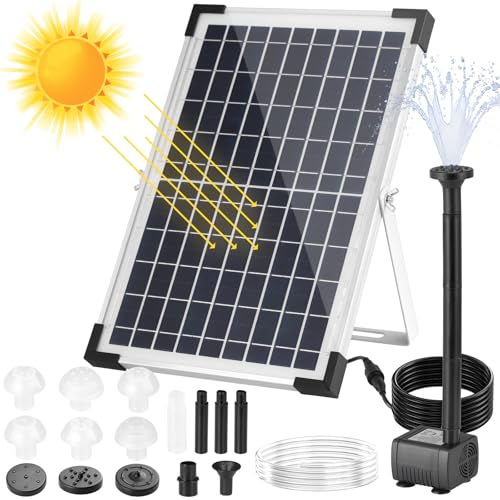 Solar Teichpumpe 12W, 500L/h Solar Springbrunnen, Solar Brunnenpumpen mit 1M Wasserleitung DIY, 9 Düsen, 3,25M Kabellänge, Solar Wasserpumpe, für Garten Teich Brunnen Wasserfall Pool von Clevich