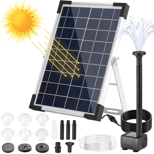 Solar Teichpumpe 5W, 170L/h Solar Springbrunnen, Solar Brunnenpumpen mit 1M Wasserleitung DIY, 9 Düsen, 3,25M Kabellänge, Solar Wasserpumpe, für Garten Teich Brunnen Wasserfall Pool von Clevich