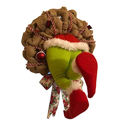 Clevoers Grinch Weihnachtskranz Türkranz Weihnachten Weihnachtsdeko Kranz Weihnachtsbaumschmuck Grinch Gefüllte Elfenbeine Stecken Im Weihnachtskranz Für Kamin Autotür Party Home Decor von Clevoers