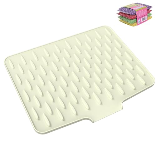 Wanishauber abtropfmatte, Auslaufsicherer Arbeitsplattenschutz Aus Silikon, Wiederverwendbare Hitzebeständige Und Rutschfeste, Schnell Selbstentleerend (Beige, one size) von Clgorm