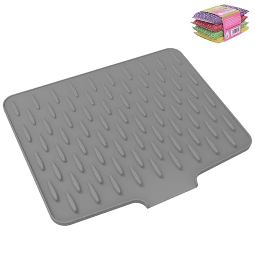 Wanishauber abtropfmatte, Auslaufsicherer Arbeitsplattenschutz Aus Silikon, Wiederverwendbare Hitzebeständige Und Rutschfeste, Schnell Selbstentleerend (Grey, one size) von Clgorm