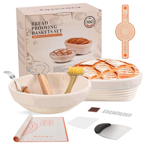 Clheatky Gärkörbchen Set mit Liner, 25cm Rund & Oval Sauerteig Starter Kit, Sauerteig Brot Backen Zubehör, Brot Backen Werkzeuge, Natürliche Rattan Gärschalen Körbe Clheatky Gärkörbchen Set mit Liner, 25cm Rund & Oval Sauerteig Starter Kit, Sauerteig Brot Backen Zubehör, Brot Backen Werkzeuge, Natürliche Rattan Gärschalen Körbe von Clheatky