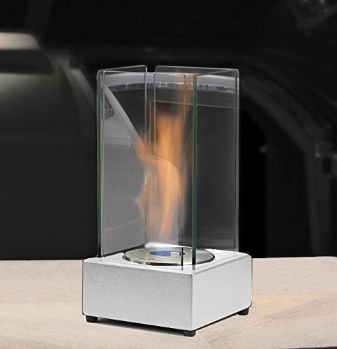 DENVER Tischkamin Bio Ethanol Tischfeuer mit Sicherheitsglas Kamin Luxuskamin Gelkamin Glasfeuer Dekofeuer Standkamin Lounge-Feuer Avantgarde Sockel & Glaswand Eckig Brennkammern 35 x 18 x 18 cm, 3 x 300 ml Brenner Weiß Klar von DRULINE