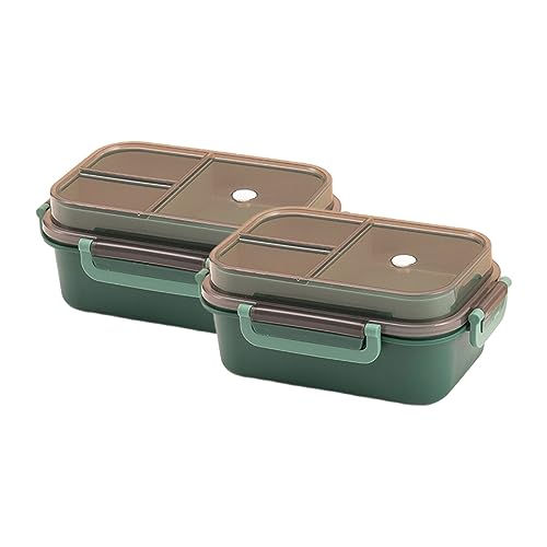 2PCS Doppelschicht Lunchbox Versiegelt Büro Kabine Bento Box Kann Durch Mikrowelle Erhitzt Werden Studenten Mahlzeit Box Mit geschirr FSy784 (Green, One Size) von Clicitina