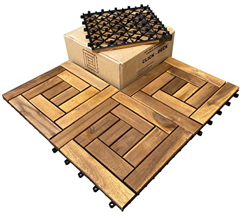 6 x Holzfliesen aus Akazien-Hartholz, ineinandergreifend, 10 Lamellen Terrasse, Garten, Balkon, Whirlpool Fliesen, quadratisch, 30 cm von Click-Deck Products