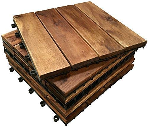 6 x extra dicke Holzfliesen ineinandergreifende Akazien-Hartholz Terrassenfliesen 4 Lamellenfliesen für Terrasse, Garten, Balkon, Whirlpool Fliesen, quadratisch, 30 cm von Click-Deck Products