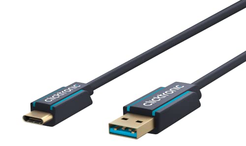 Clicktronic USB-C Stecker auf USB-A 3.0 Stecker Premium Kabel / USB 3.2 Gen 1 / Typ C auf A / Schnellladekabel bis 15W / max. Übertragungsrate 5 Gbit/s / USB C Datenkabel für USB-Geräte, 1m von Clicktronic