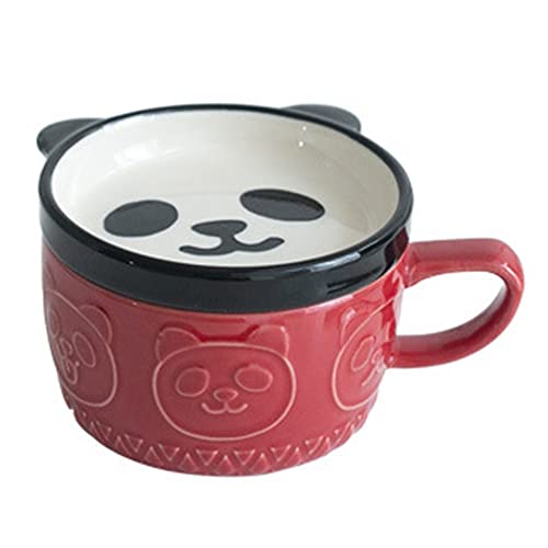 Cliettilw Japanische Süße Tasse Kreative Keramik Shiba Inu Panda Kaffeetasse mit Deckel Zuhause Paar Milch Frühstückestasse Wassertasse (Rot) von Cliettilw