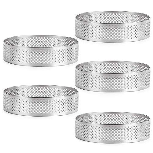 Cliettilw Perforierter Torten Ring Aus Edelstahl, 5 StüCk 5 cm Perforierter Kuchen Mousse Ring, Runde DIY Torten Ringe zum Backen Von Dessert Ringen von Cliettilw