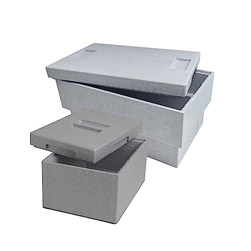 Climapor 2er Set Transportbox Plus und mini aus Styropor, grau - Volumen: 54,5 x 35 x 30 cm (32 Liter) - Volumen: 25,5 x 35 x 21 cm (9 Liter) - Wandstärke: 1,75 cm bzw. 2 cm - 1 Set von Climapor