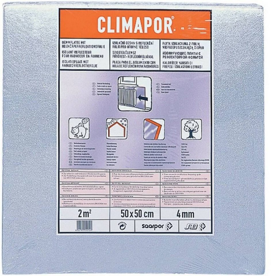 Climapor Dämmplatte Heizungsisolierung, (Set, bestehend aus 8 Dämmplatten für Heizkörper mit 4 mm Dicke), WLG 040, Alukaschiert von Climapor