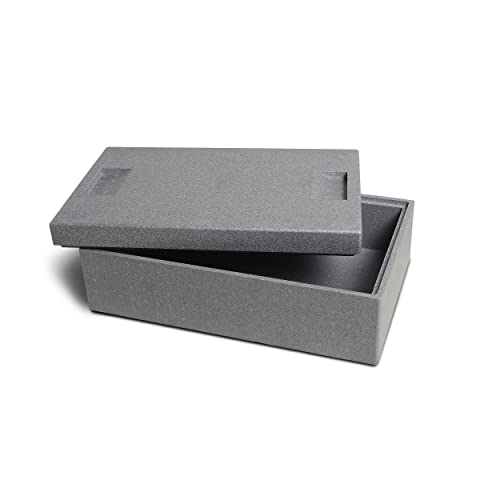 Climapor Transportbox klein aus Styropor, grau – Volumen: 54,5 x 35 x 18 cm (16,5 Liter) - Wandstärke: 2 cm - 2 Thermoboxen aus EPS von Climapor