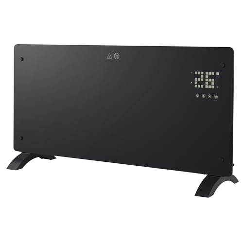 Climative Glow Elektroheizung Glas Konvektor 2500W Heizkörper Elektrisch Elektroheizkörper Wandmontage Freistehend Heizung Elektrisch Heater WiFi Tuya LED Timer Thermostat IP24 Schwarz von Climative