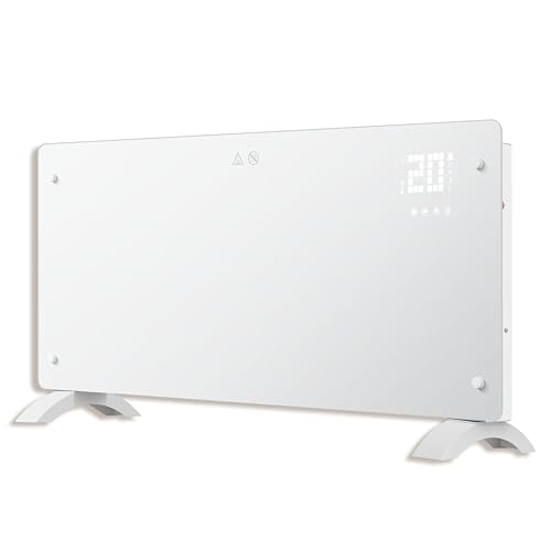 Climative Glow Elektroheizung Glas Konvektor 2500W Heizkörper Elektrisch Elektroheizkörper Wandmontage Freistehend Heizung Elektrisch Heater WiFi Tuya LED Timer Thermostat IP24 Weiß von Climative