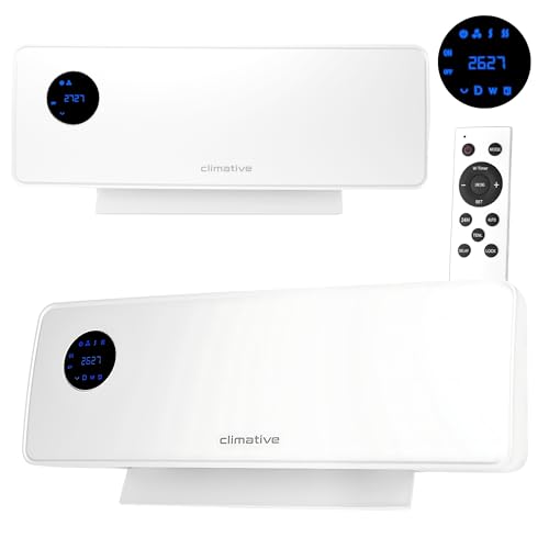 Climative Wand Ventilator SwingAir 2000W Heizlüfter Bad Heizung Heater keramische Wandheizung Elektroheizung Bad mit Oszillation, Wandheizlüfter, LED-Display, Timer 24h, Wandheizung elektrisch Weiß von Climative