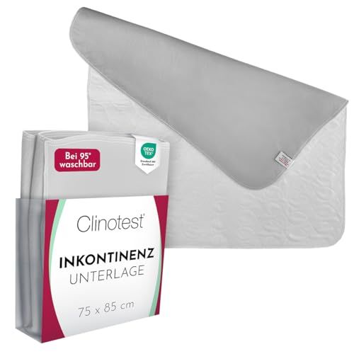 Clinotest Inkontinenzunterlage – Oeko-TEX zertifizierte, wasserdichte und atmungsaktive Bettunterlage, 75x85 cm, saugfähiger Matratzenschutz bei Inkontinenz, Nässeschutz, waschbar - Weiß/Grau von Clinotest