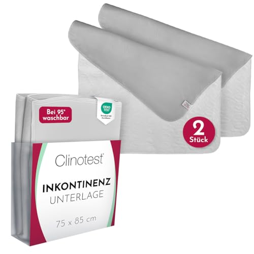Clinotest Inkontinenzunterlage 2er Set – Oeko-TEX zertifizierte, wasserdichte und atmungsaktive Bettunterlage, 75x85 cm, saugfähiger Matratzenschutz bei Inkontinenz, Nässeschutz, waschbar - Weiß/Grau von Clinotest