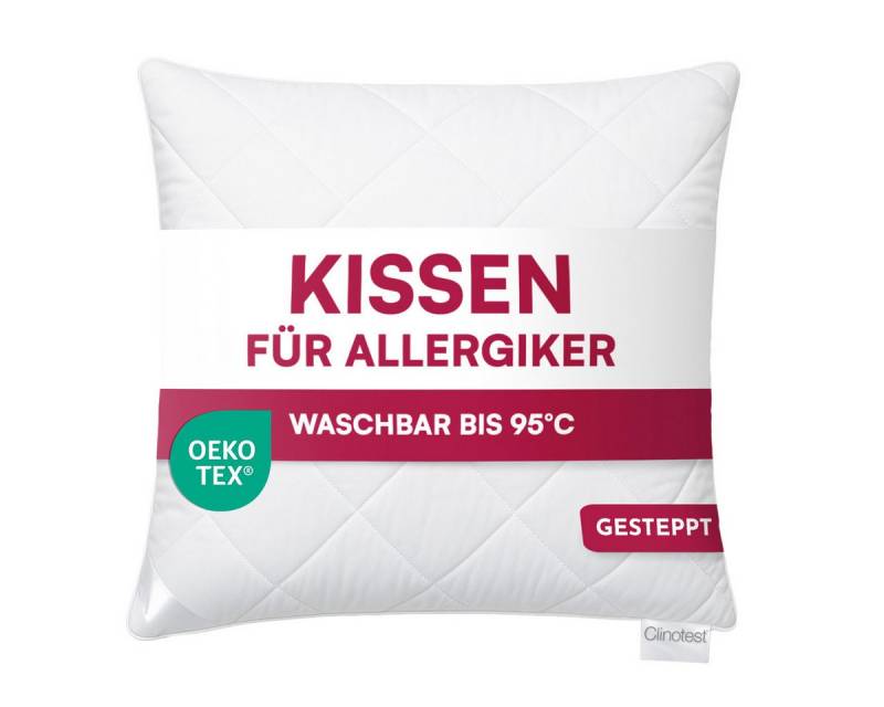 Clinotest Kopfkissen Polykissen Gesteppt, Füllung: 120g, Bezug: Polyester, für jede Schlafposisiotn geeigent, 95°C waschbar & trocknergeeignet, bewährte Qualität aus Hotellerie von Clinotest
