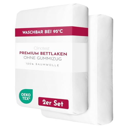 Clinotest Premium Bettlaken ohne Gummizug aus 100% Baumwolle 2er Set 305x305 cm – Kochfestes Betttuch in Hotelqualität, als Tischdecke, Fotohintergrund, Abdeckung & Decke - für Pflegeeinrichtungen von Clinotest