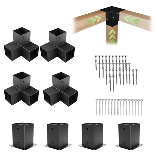 Eckverbinder Pfostenverbinder Komplettset Pergola Bausatz 100x100mm Holzpfosten – DIY Terrassenüberdachung Set für Garten & Terrasse (4+4 Freistehend) von Clip'n'Shade