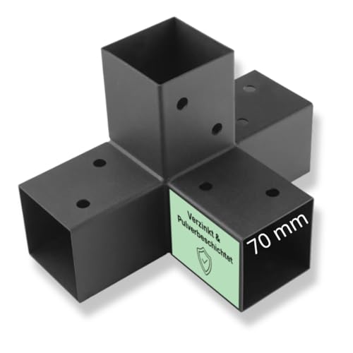 Pfostenbeschlag Pfostenbeschlag Pfostenverbinder Eckverbinder Pfostenecke 70x70 mm (X-Form - 4-Wege) von Clip'n'Shade