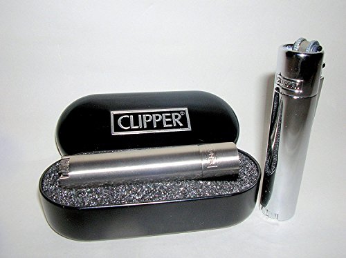 Solide Metall Flint Ignition Clipper Feuerzeug White Farbe - Brushed Chrome Finish - Kommt in Embossed Presentation Tin - durch MV-Shop Ltd von Clipper