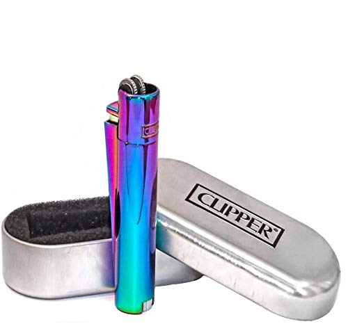 Trendz Feuerzeuge, 2 Stück, mit Regenbogeneffekt – gebürstetes Chrom-Finish – in Geschenkdosen mit Aufschrift "Clipper" von Clipper