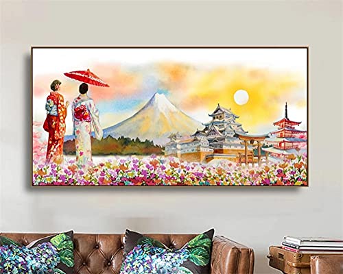 DIY 5D Diamant Malerei Set Malen nach Zahlen Japanischer Tempel full Square Diamond Painting Bilder Kits Große Diamant Stickerei Kreuzstich Strass Arts Crafts für Home Dekoration(50x100cm,20x40in) von Clldy