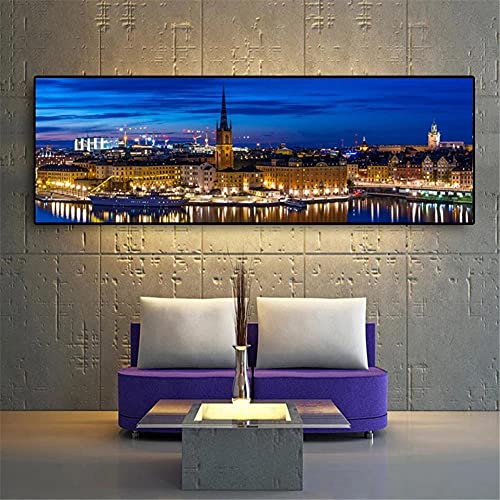 Diamond Painting Bilder Große Voll Schweden Stockholm Nacht 5D DIY Diamant Malerei Malen Nach Zahlen Erwachsene Kristall Square Stickerei Kreuzstich Mosaik Handwerk Canvas Arts Decor(40x120cm,16x48in) von Clldy