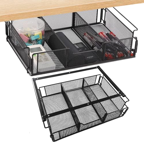 Cllevghy Schublade unter Schreibtisch, Schreibtisch Organizer Schubladen Organizer Küche, Untertisch-Aufbewahrungsbox, Metallschublade Versteckte Schubladenbox für Büro Schule Homeoffice(Schwarz) von Cllevghy